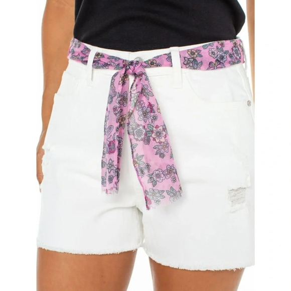 Celebrity Pink Pants - Celebrity Pink White High Waist Floral Sash Belted Shorts Belt Size 7 NWT